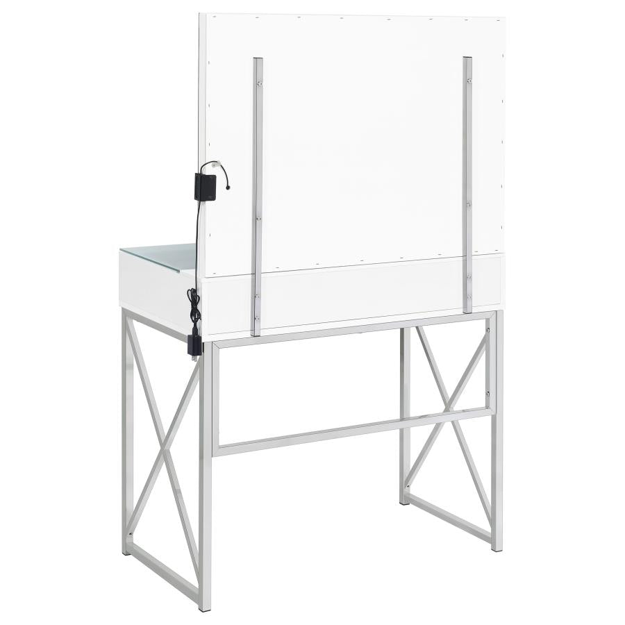 Vanity Set with Lighting & Stool White and Chrome