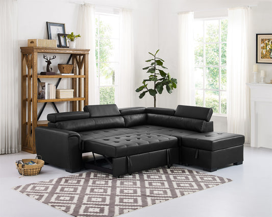 Sectional with Pull-Out Bed and Storage Ottoman