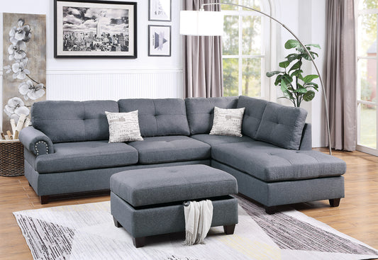 3-PC Reversible Sectional Sofa Set W/ Storage Ottoman