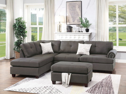 3-PC Reversible Sectional Sofa Set W/ Storage Ottoman