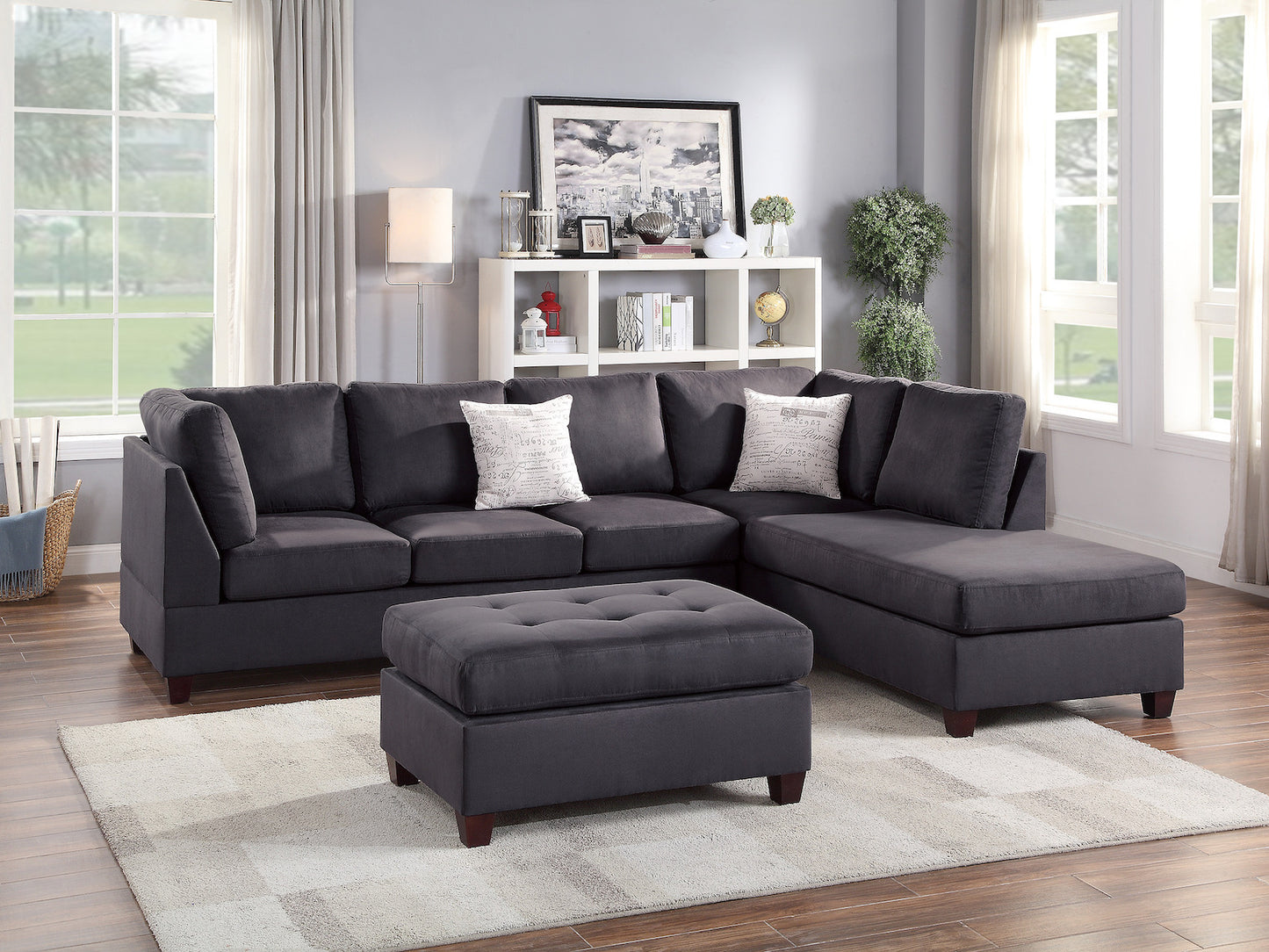 3-PC Reversible Sectional Sofa Set W/ Ottoman