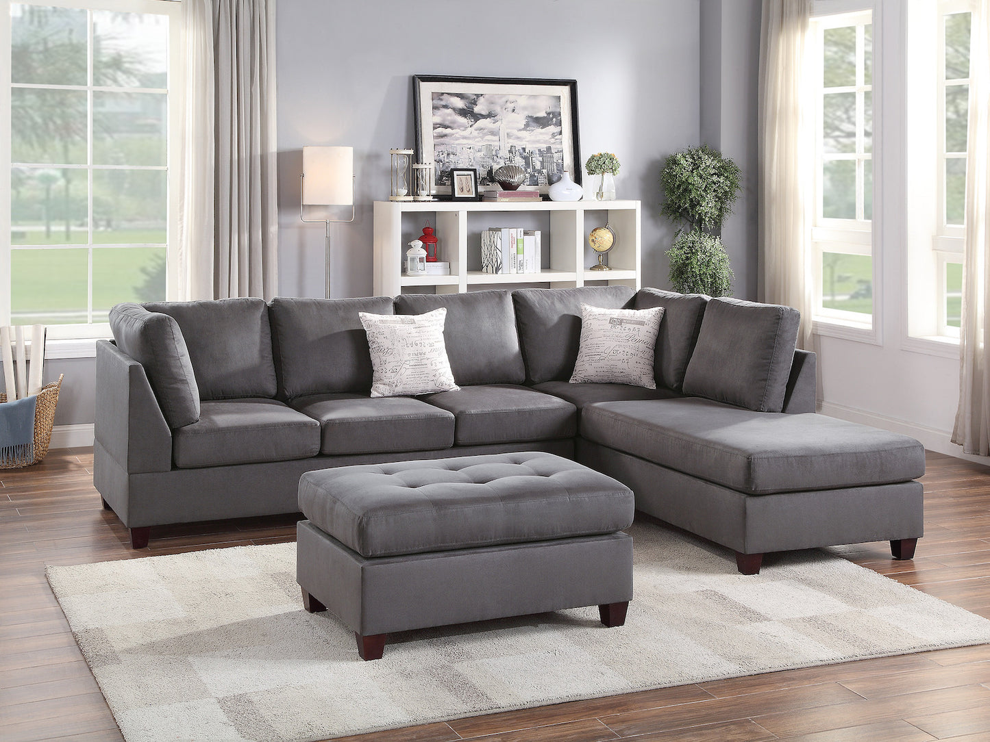 3-PC Reversible Sectional Sofa Set W/ Ottoman