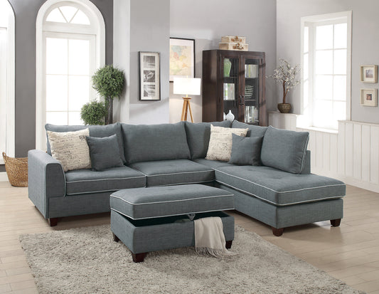 3-PC Reversible Sectional Sofa Set W/ Storage Ottoman