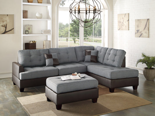 3-PC Reversible Sectional Sofa Set W/ Ottoman