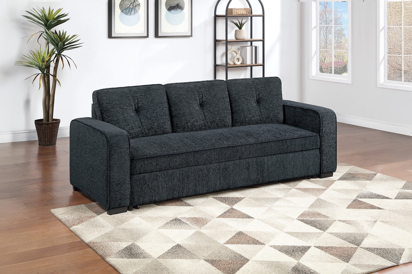 Chenille Fabric Convertible Sleeper Sofa with Pull-Out Bed