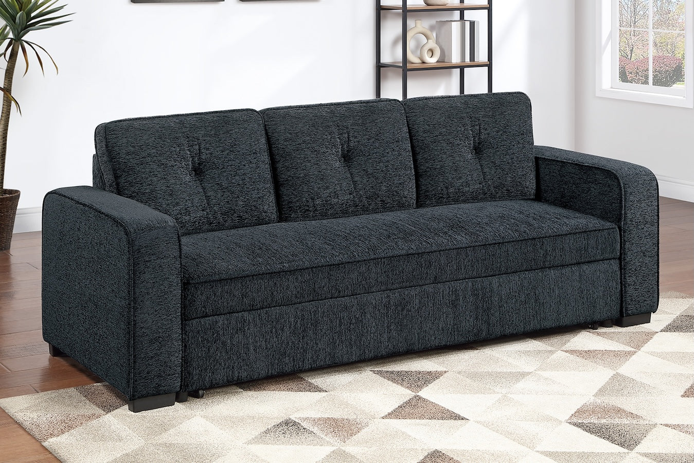 Chenille Fabric Convertible Sleeper Sofa with Pull-Out Bed