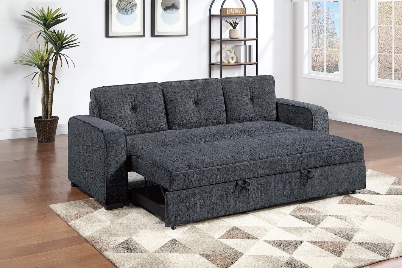 Chenille Fabric Convertible Sleeper Sofa with Pull-Out Bed