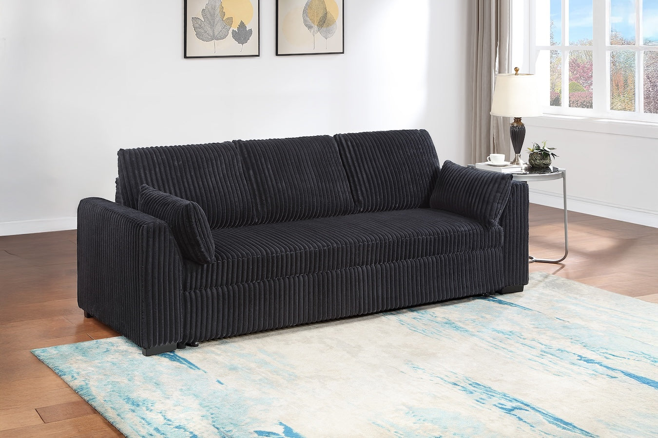 Corduroy Fabric Convertible Sleeper Sofa with Pull-Out Bed