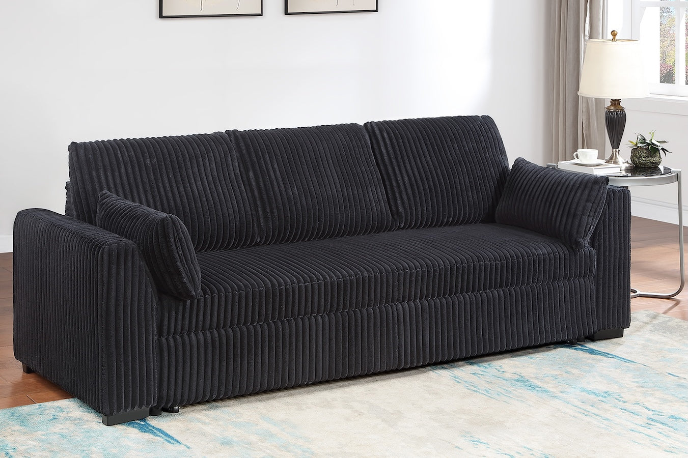 Corduroy Fabric Convertible Sleeper Sofa with Pull-Out Bed