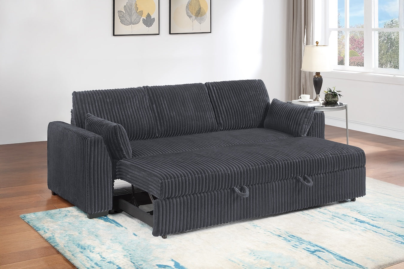 Corduroy Fabric Convertible Sleeper Sofa with Pull-Out Bed