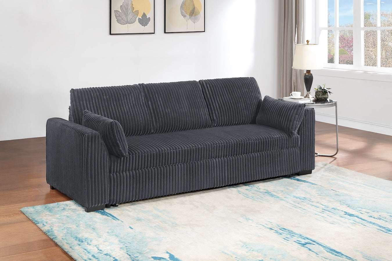 Corduroy Fabric Convertible Sleeper Sofa with Pull-Out Bed