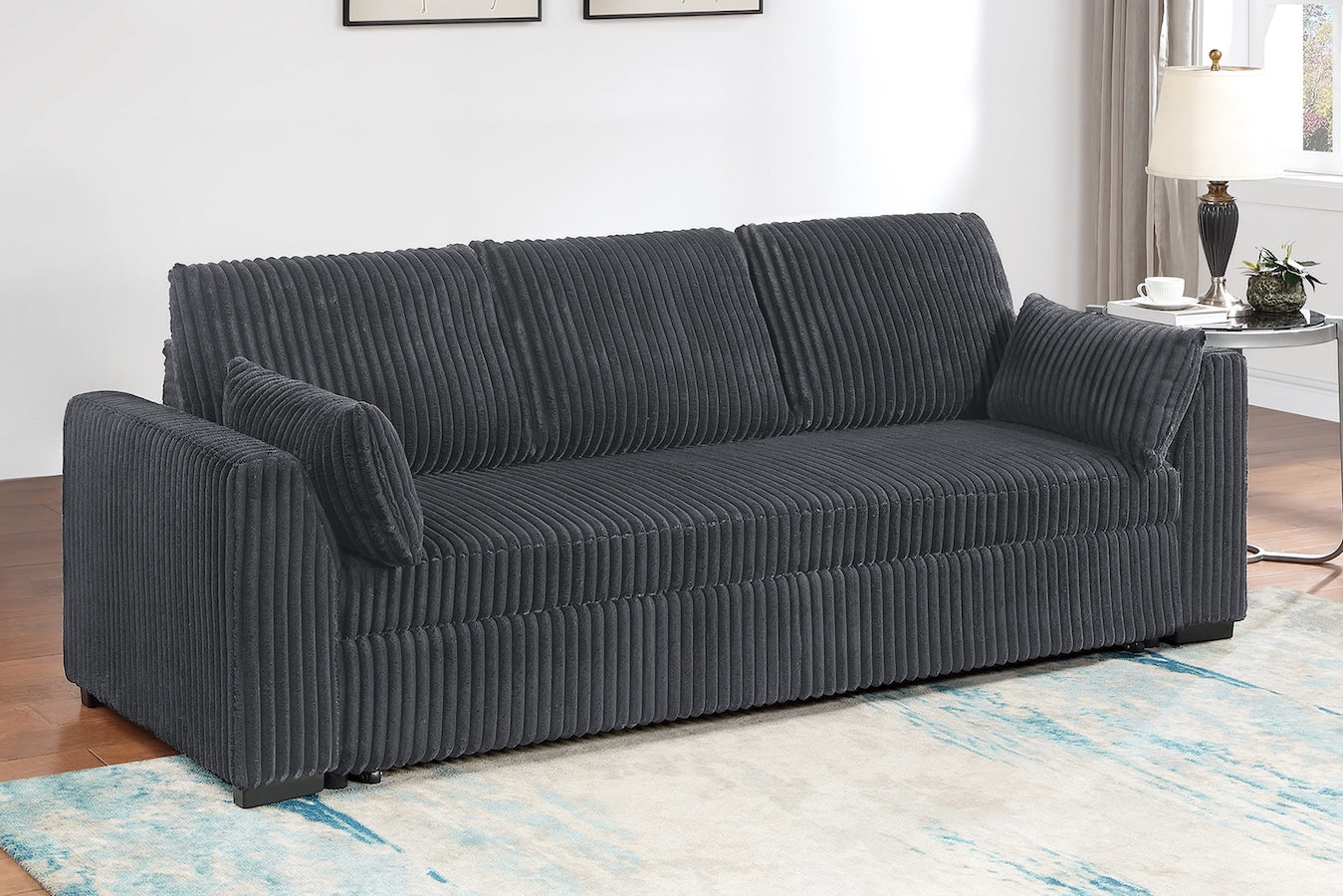 Corduroy Fabric Convertible Sleeper Sofa with Pull-Out Bed
