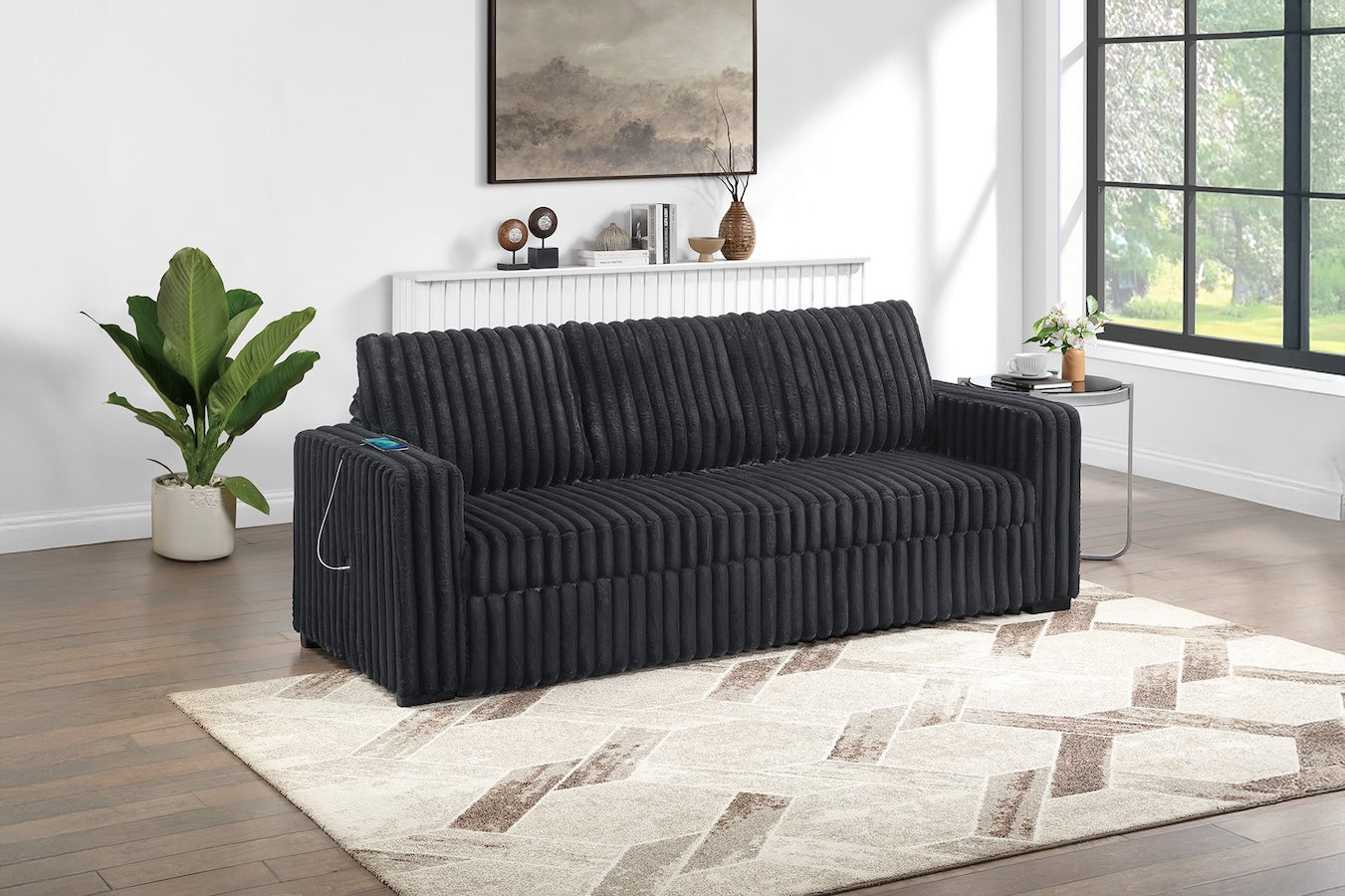 Corduroy Fabric Convertible Sleeper Sofa with Pull-Out Bed