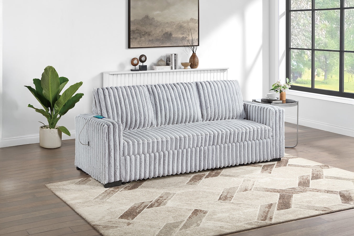 Corduroy Fabric Convertible Sleeper Sofa with Pull-Out Bed
