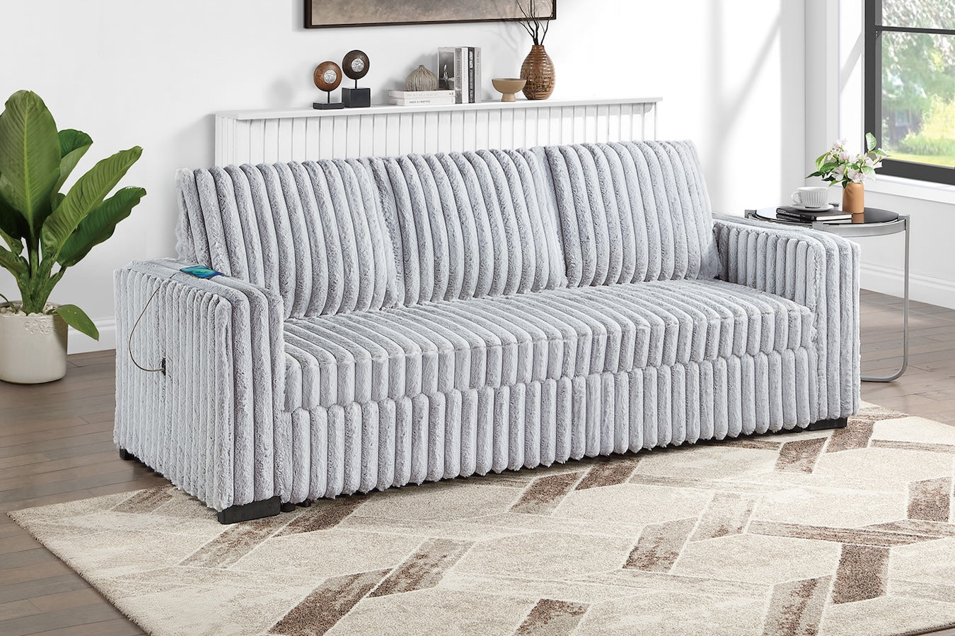 Corduroy Fabric Convertible Sleeper Sofa with Pull-Out Bed