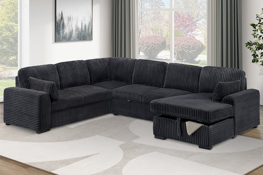 Corduroy Fabric U Shape Convertible Sectional Sofa with Storage Chaise Pullout Sleeper Bed Set