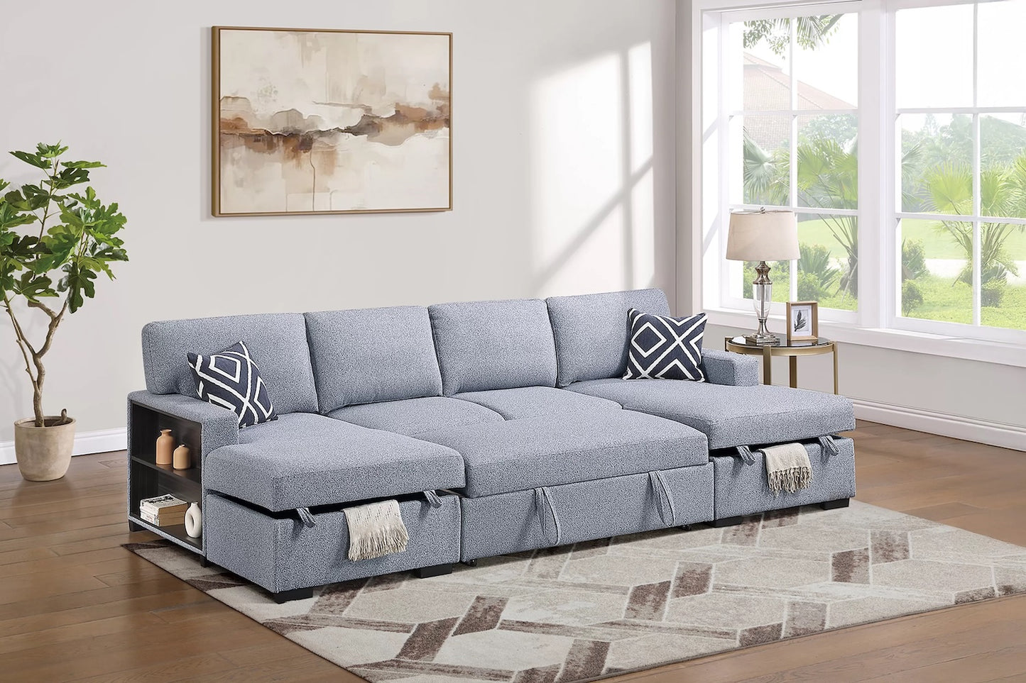 3-Piece Boucle Fabric Convertible Sectional and Storage Chaise Set (ETA: 8/3 )