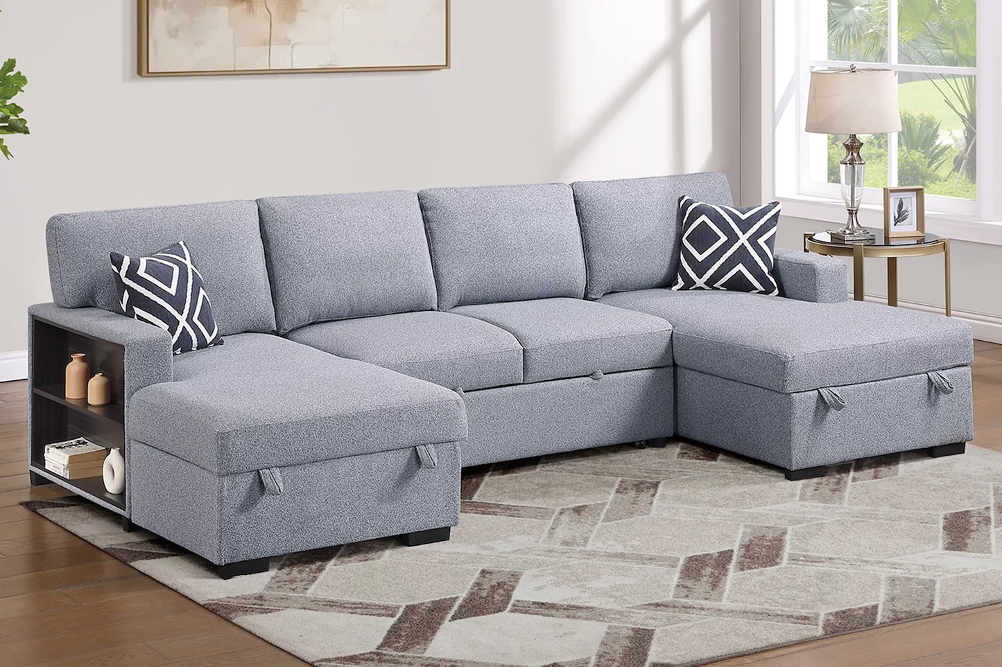 3-Piece Boucle Fabric Convertible Sectional and Storage Chaise Set (ETA: 8/3 )