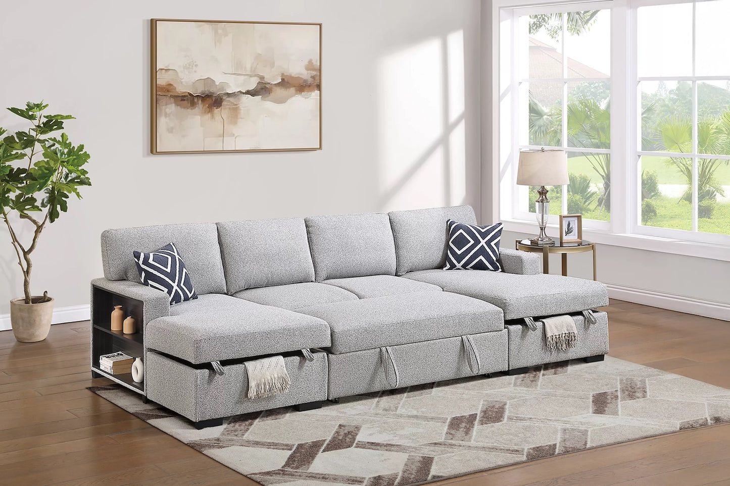 3-Piece Boucle Fabric Convertible Sectional and Storage Chaise Set (ETA: 8/3 )