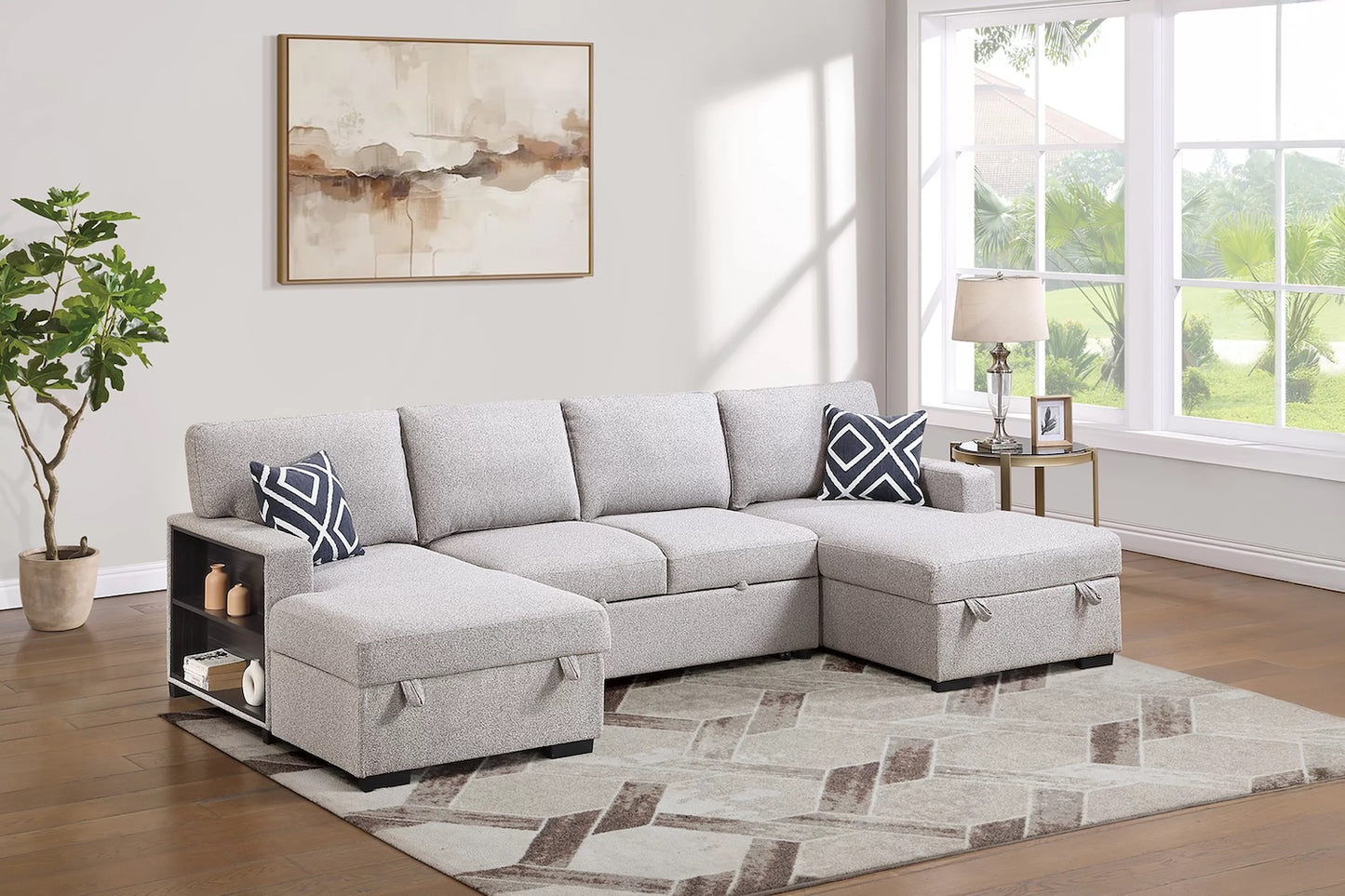 3-Piece Boucle Fabric Convertible Sectional and Storage Chaise Set (ETA: 8/3 )