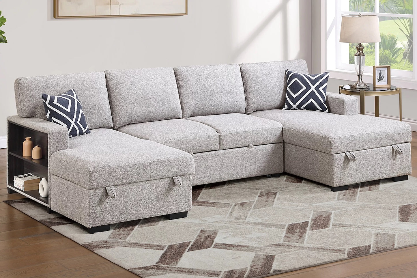 3-Piece Boucle Fabric Convertible Sectional and Storage Chaise Set (ETA: 8/3 )