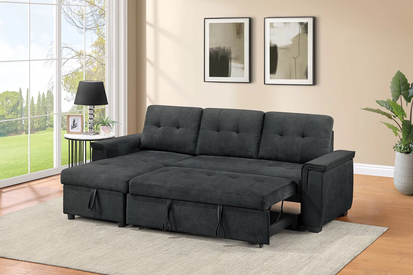 2-PC Convertible Sectional Sofa with Pull-out Bed and Reversible Storage Chaise
