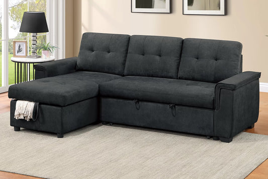 2-PC Convertible Sectional Sofa with Pull-out Bed and Reversible Storage Chaise