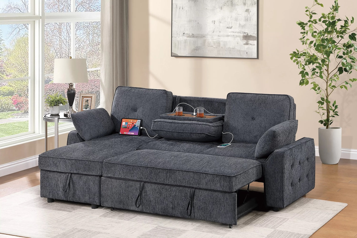 2-Piece Chenille Fabric Convertible Sectional Sofa