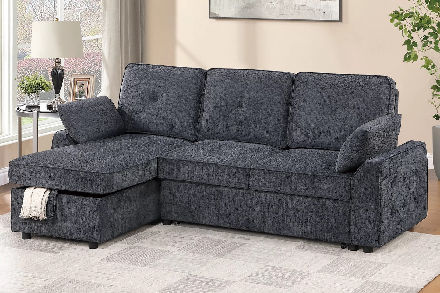 2-Piece Chenille Fabric Convertible Sectional Sofa