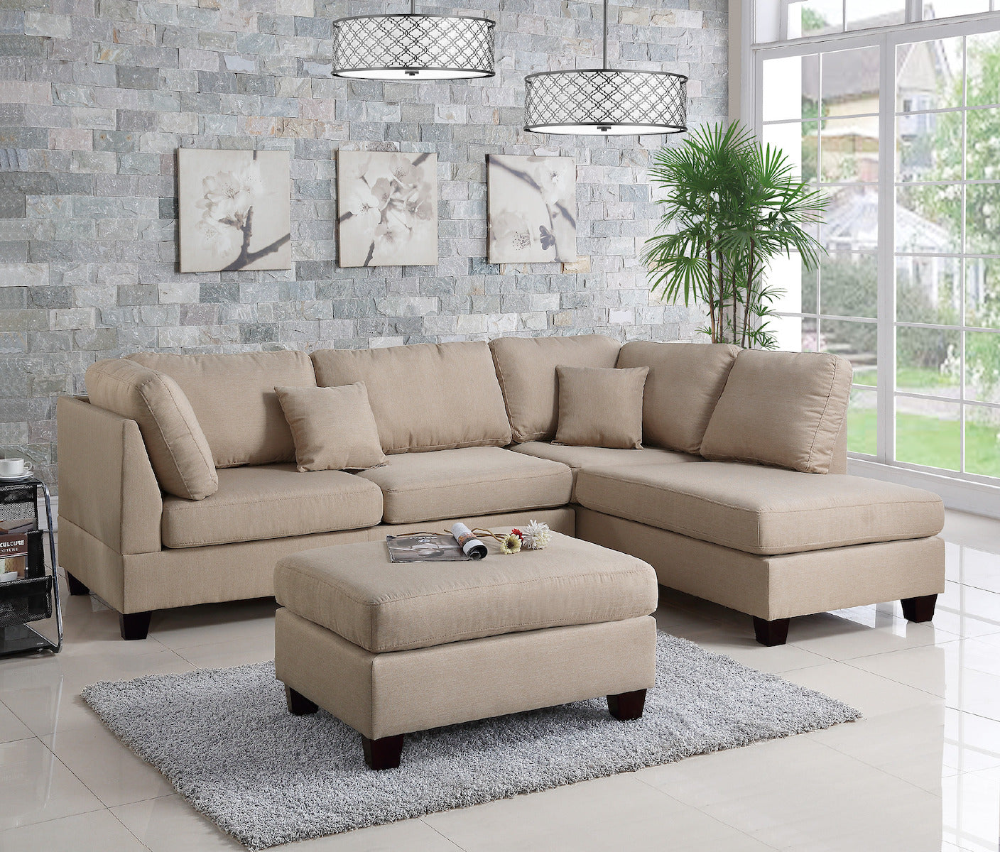 3-PC Reversible Sectional Sofa Set W/ Ottoman