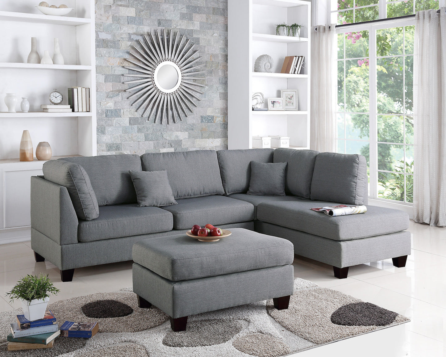 3-PC Reversible Sectional Sofa Set W/ Ottoman