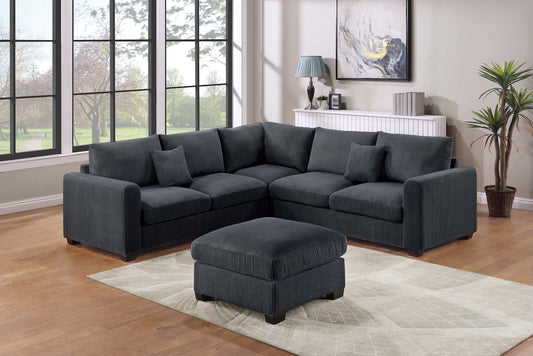4-PC Corduroy Sectional Sofa with Ottoman