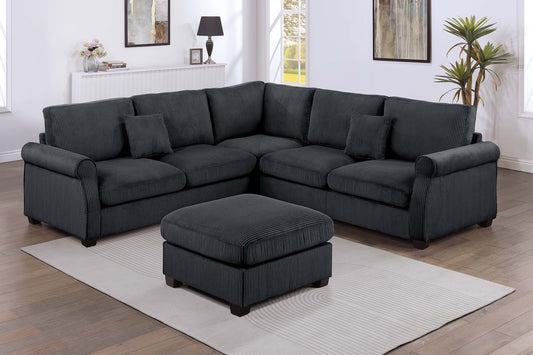 4-PC Corduroy Sectional with Ottoman