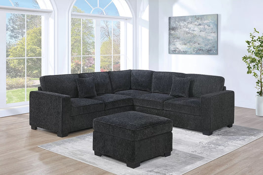 4 Piece Chenille Fabric Sectional Sofa and Ottoman Set (ETA: 7/15)