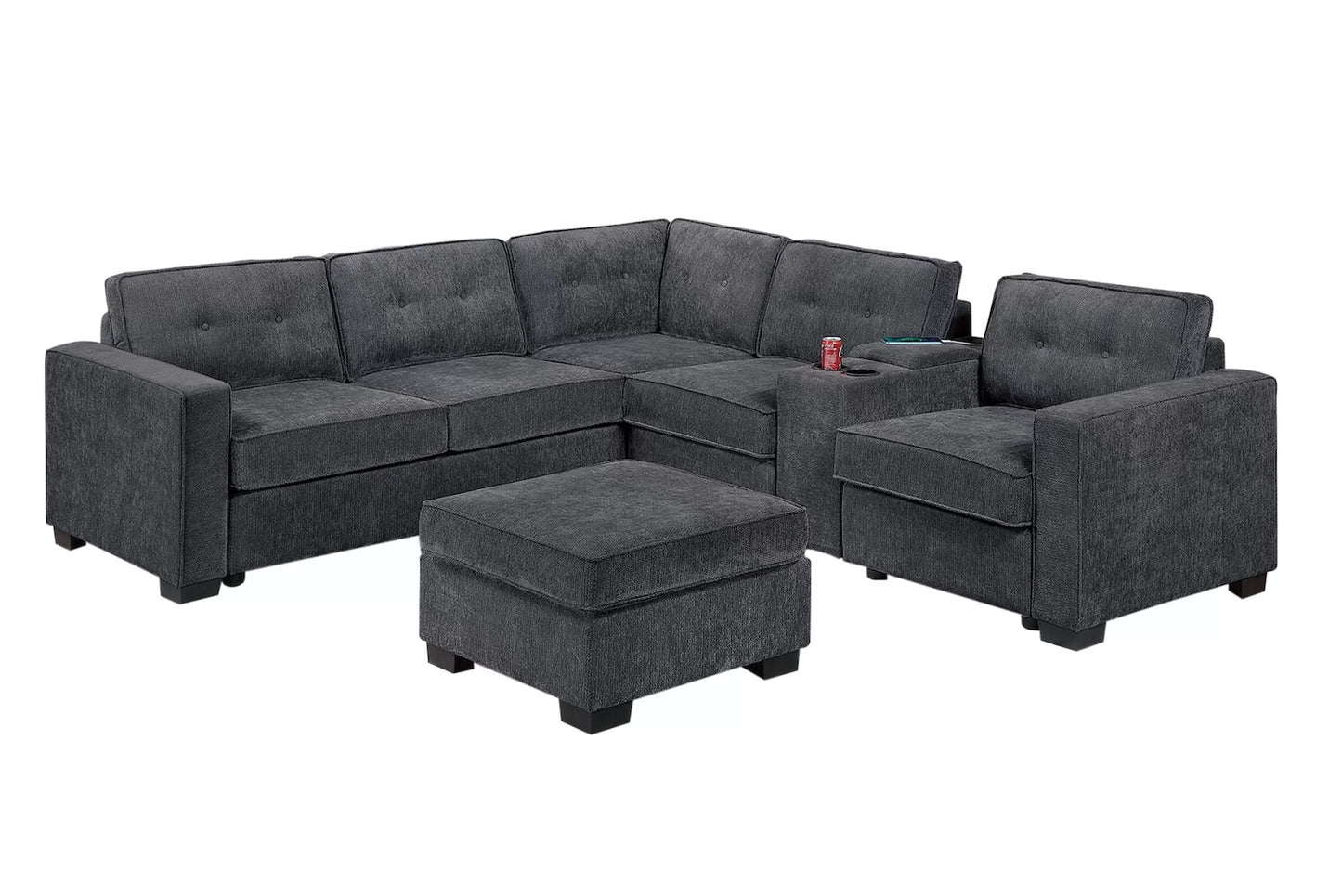 4 Piece Waffle Suede Fabric Sectional Sofa and Ottoman Set (ETA: 8/15)