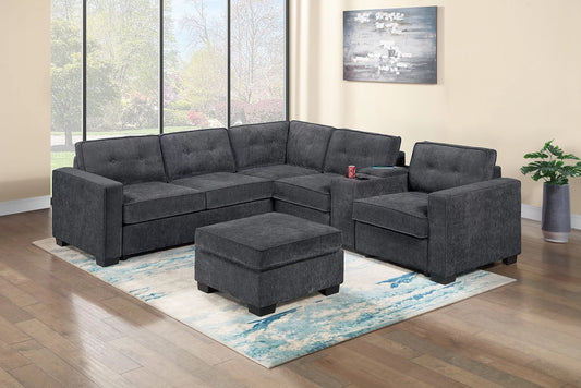 4 Piece Waffle Suede Fabric Sectional Sofa and Ottoman Set (ETA: 8/15)