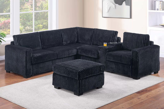 4-PC Corduroy Sectional with Ottoman