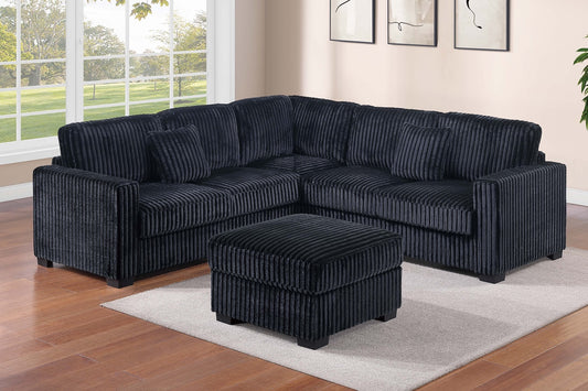 4-PC Wide Welt Corduroy Sectional Sofa with Ottoman