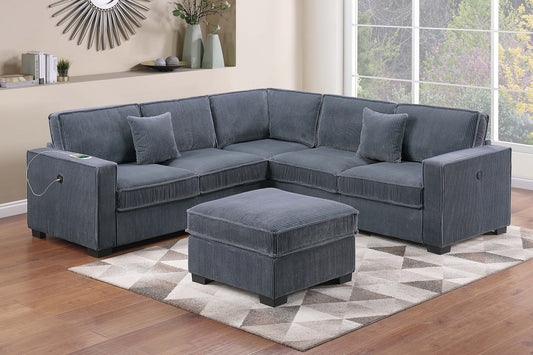 4-PC Corduroy Sectional Sofa with Ottoman