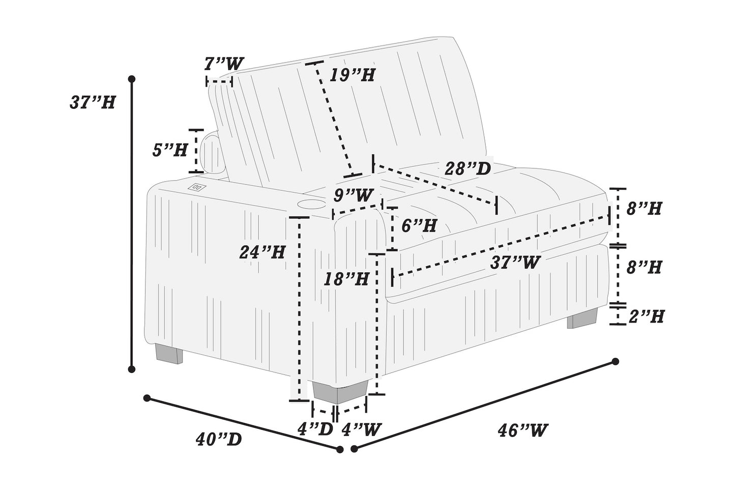 7 Piece Set Black Corduroy Modular Sectional Sofa