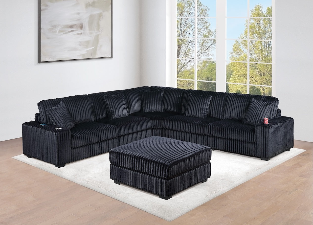 6 Piece Set Black Corduroy Modular Sectional Sofa