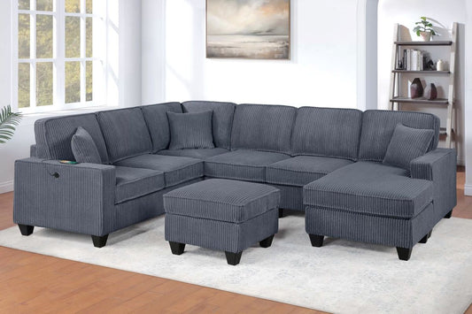 5-PC Corduroy Sectional with Ottoman