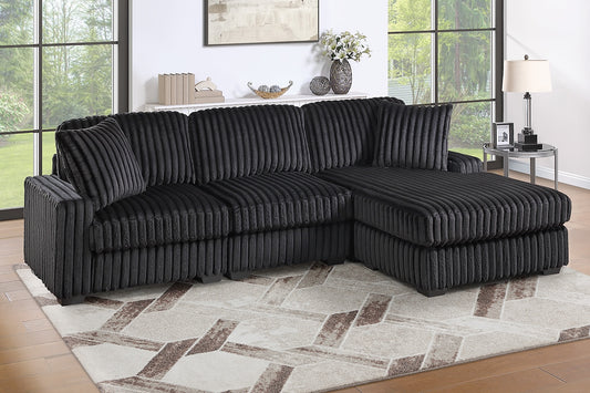 Corduroy Fabric Sectional Sofa and Reversible Chaise Set
