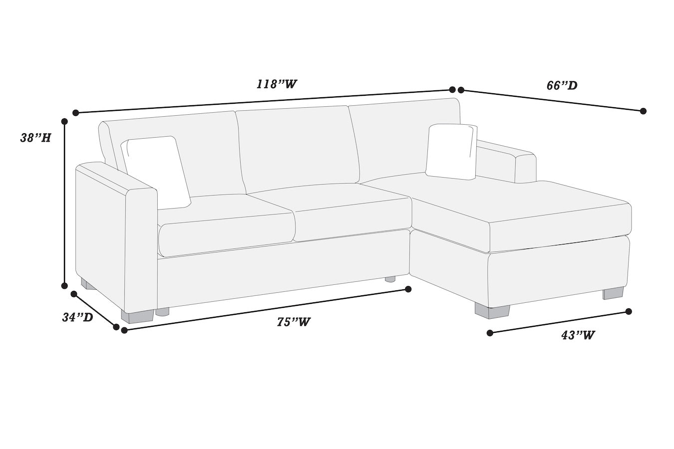 Corduroy Fabric Sectional Sofa and Reversible Chaise Set