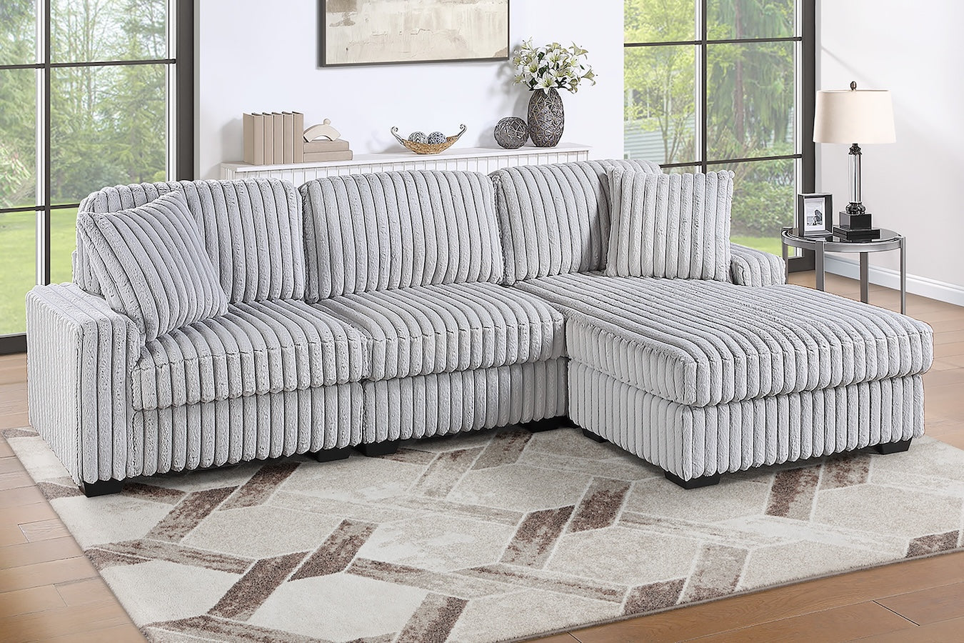 Corduroy Fabric Sectional Sofa and Reversible Chaise Set