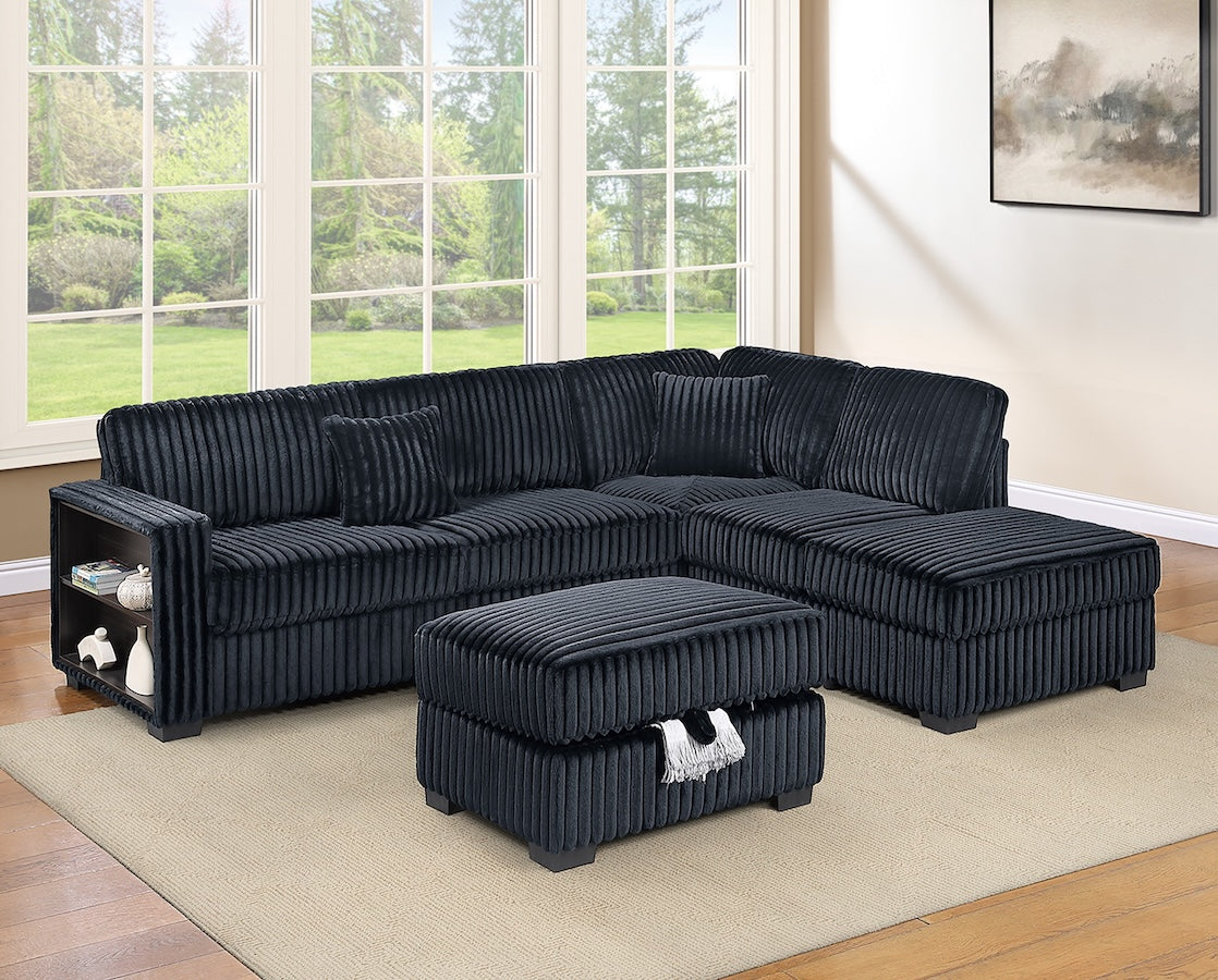 Corduroy Fabric Sectional Sofa with Reversible Chaise and Storage Ottoman (ETA: 8/20)