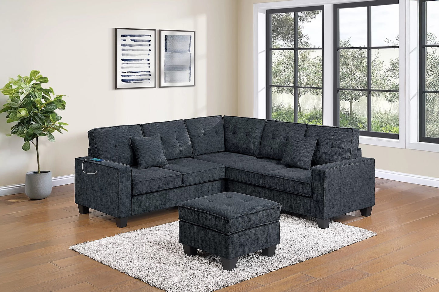 4 Piece Chenille Fabric Sectional Sofa and Ottoman Set (ETA: 6/15)