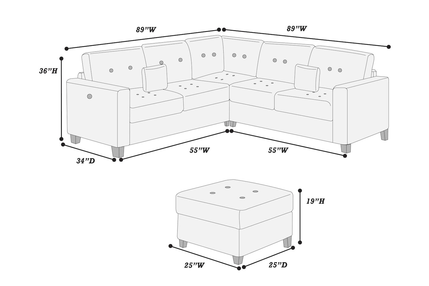 4 Piece Chenille Fabric Sectional Sofa and Ottoman Set (ETA: 6/15)