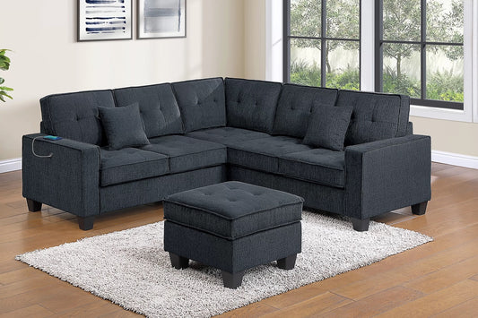 4 Piece Chenille Fabric Sectional Sofa and Ottoman Set (ETA: 6/15)