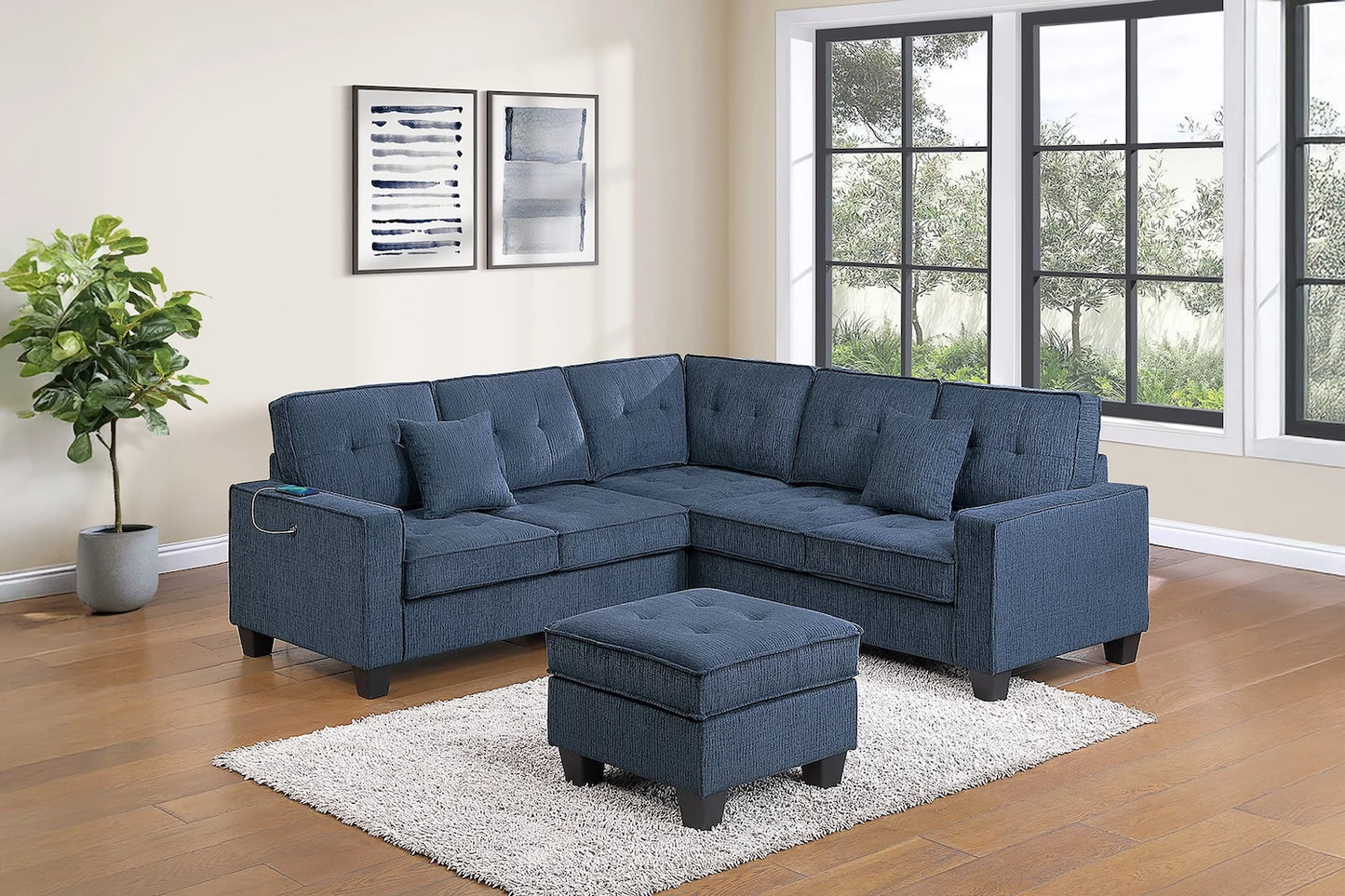 4 Piece Chenille Fabric Sectional Sofa and Ottoman Set (ETA: 6/15)